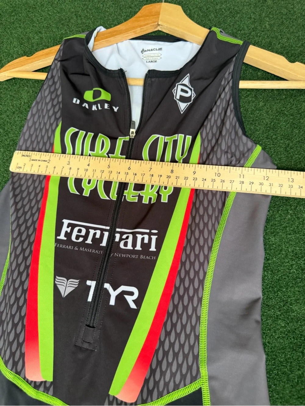 Panache Men's Black Swim Rash Guard with Green and Red Accents
